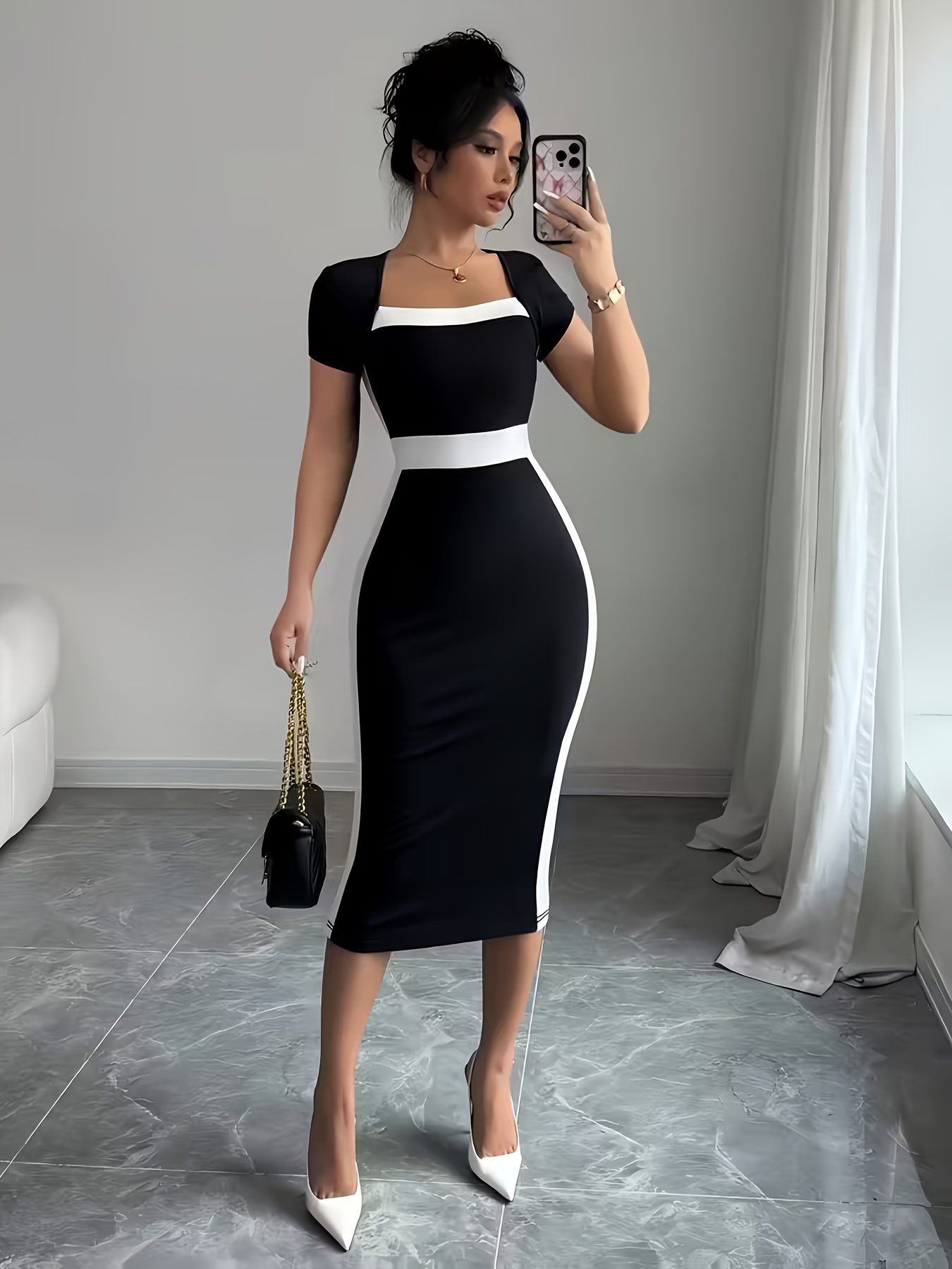 high waist cocktail dress New fashion sexy temperament slim high waist evening dress short sleev –  Simplepromdress
