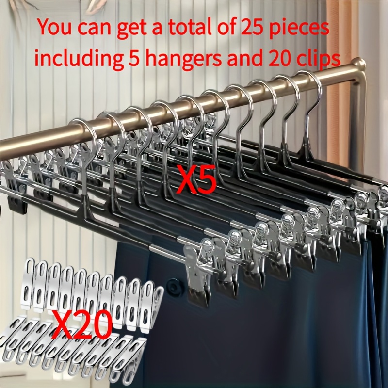 TEMU Lot de 25 cintres à pinces réglables, cintres métalliques antidérapants encombrants, adaptés pour pantalons, jupes et tous les vêtements - Garde