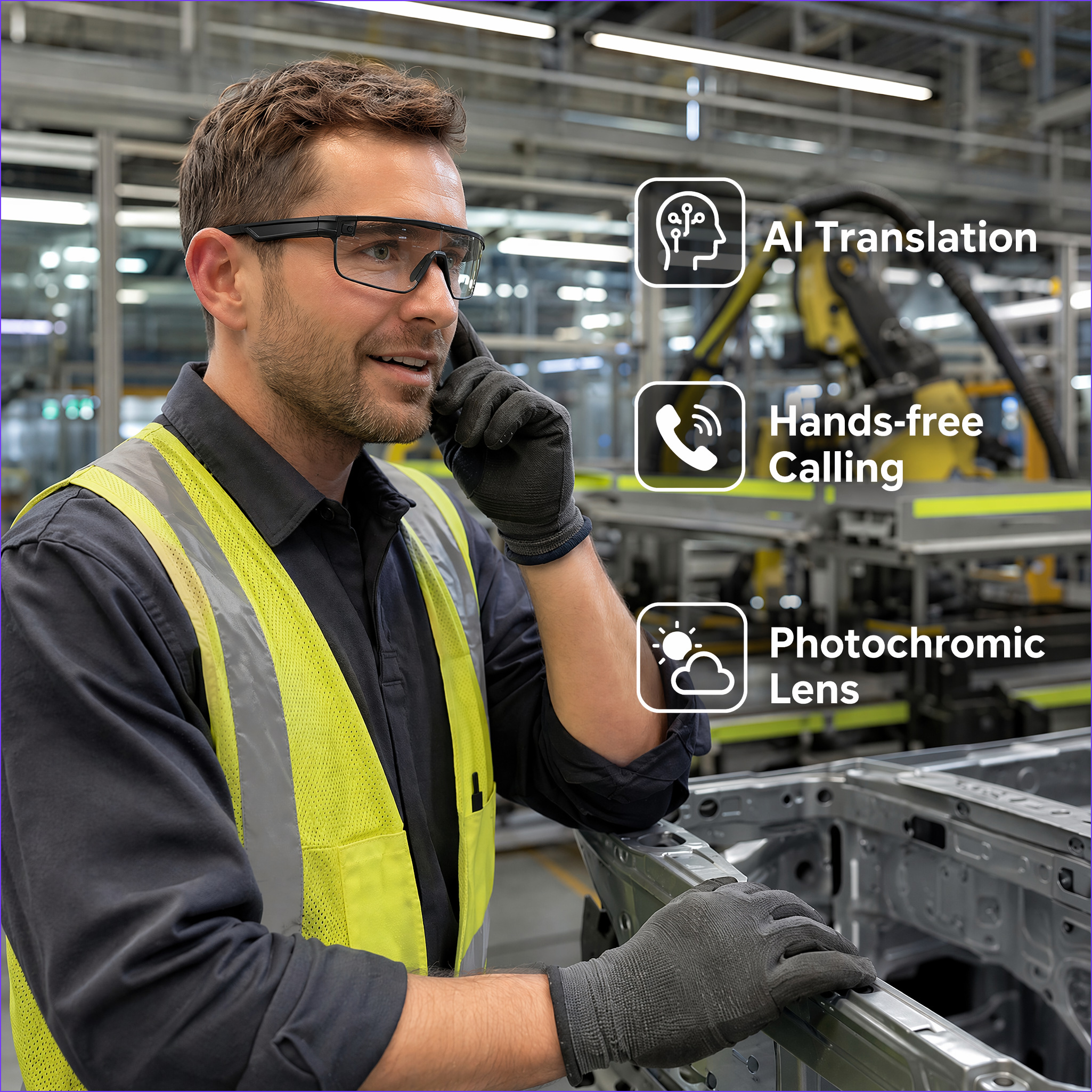 TEMU Smart Protective Glasses With Ai Translation, Glasses Supporting Real-time Translation In 160 Languages, Photochromic Lenses, Built-in