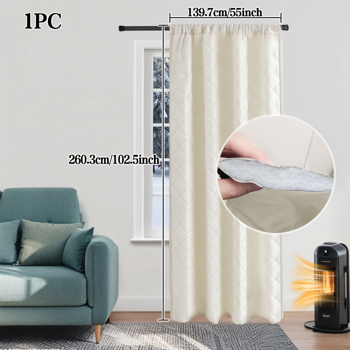TEMU 1 Panel Winter Thermal Insulating Curtain - Heavy-duty Double-layered -like Design, Hook/rod/pocket Hanging For Doors &, - Warmth, Filtering
