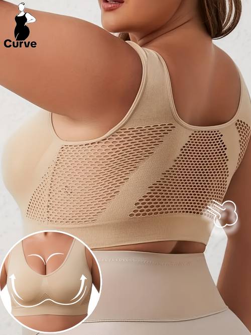 plus size womens sports bra non padded with a fashionable mesh design for solid color for casual fitness and yoga wear