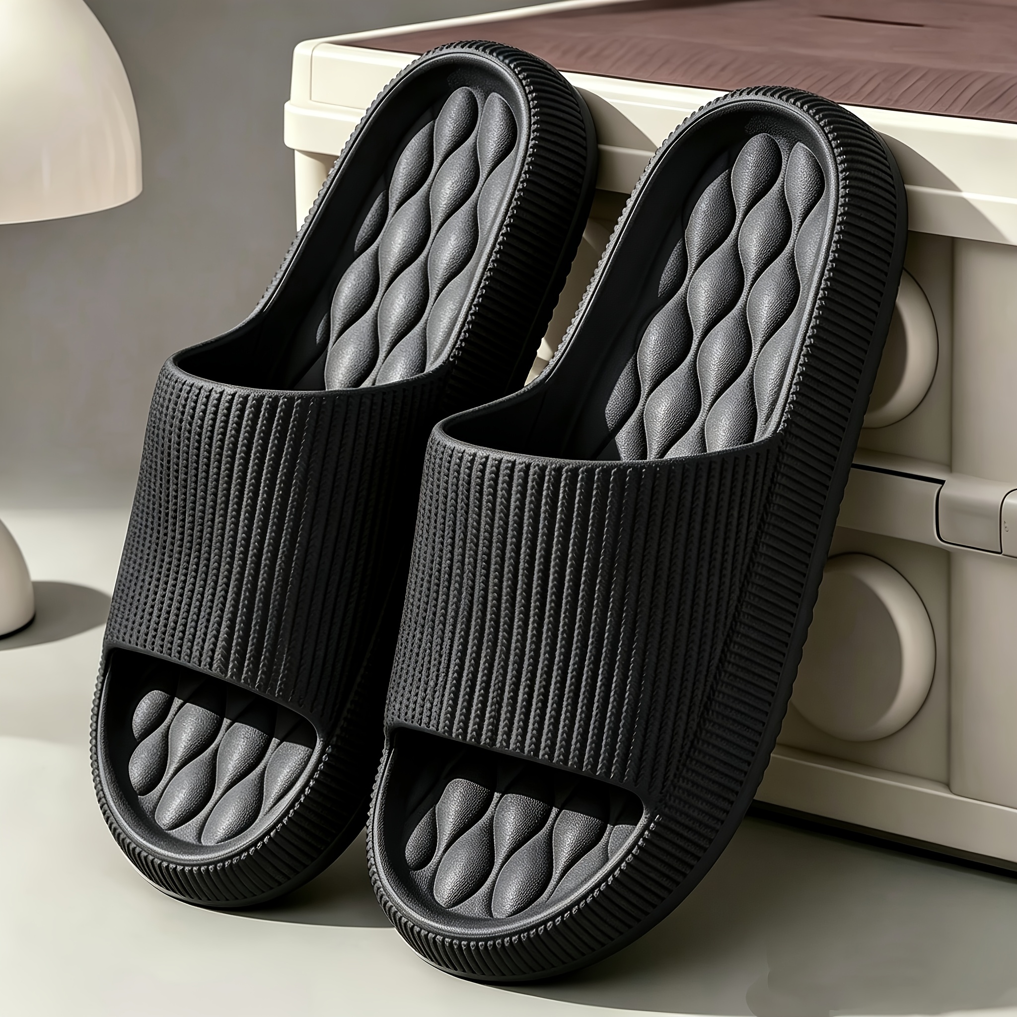 TEMU Unisex Comfortable Slippers | Anti-slip Quick-drying, Quiet Soft Sole For Bathroom And Home Use, Casual Shoes, Suitable For , Vertical Dot