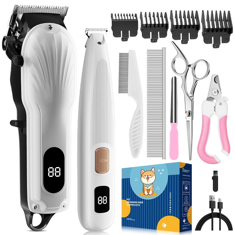 Quiet & Cordless Pet Grooming Kit With Rechargeable Electric Clippers For Dogs, Cats And Other Pets With Thick Coats
