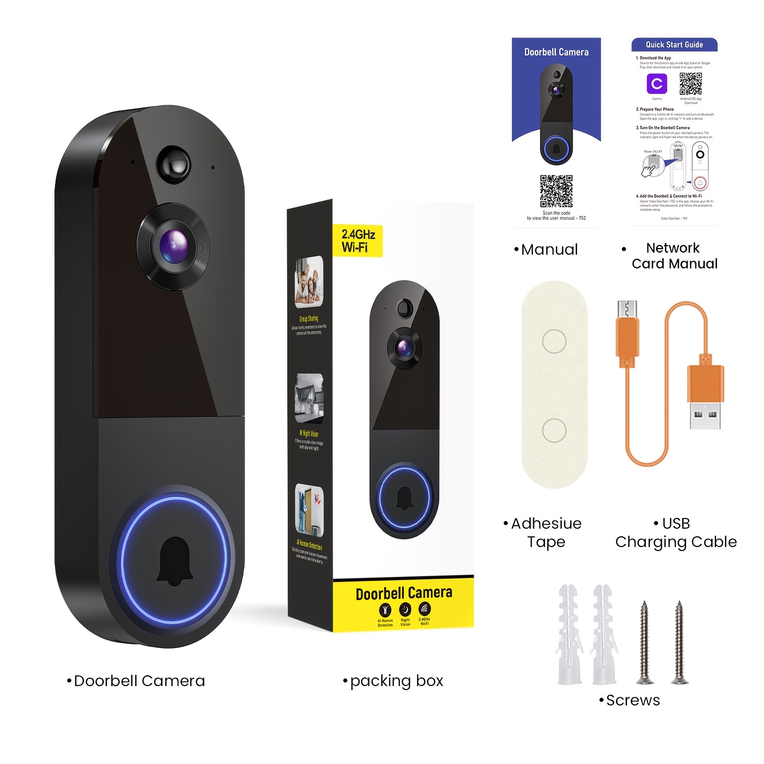 TEMU 1440p Wireless Smart Doorbell, Wifi Camera, Night Vision Function, Artificial Intelligence , Rechargeable Battery, Photo And Video Taking,