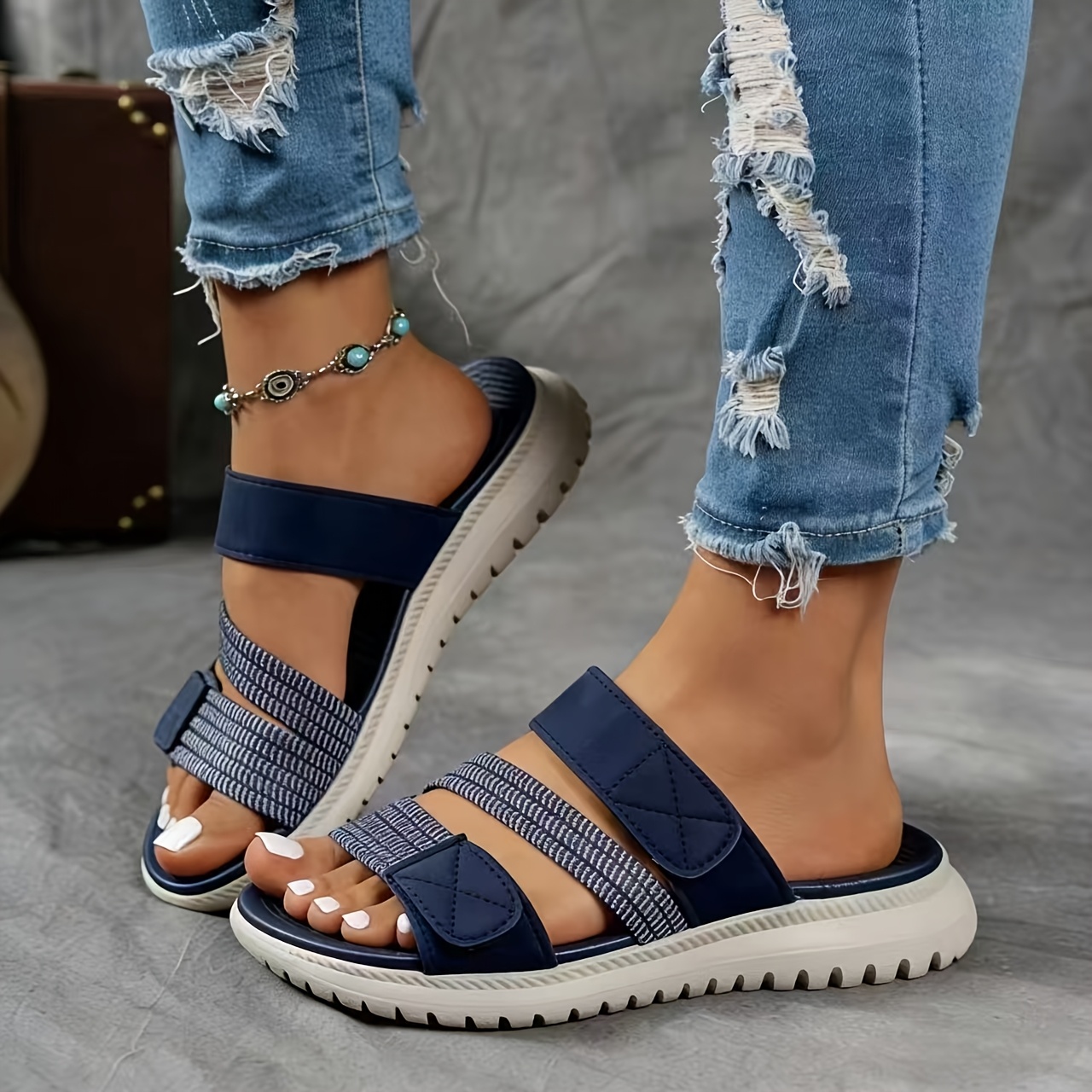 E-shop Damen Mehrfarbige Elastische Gummiband Hausschuhe mit Verschluss, Weiche Sohle Outdoor Gehschuhe, Damenschuhe