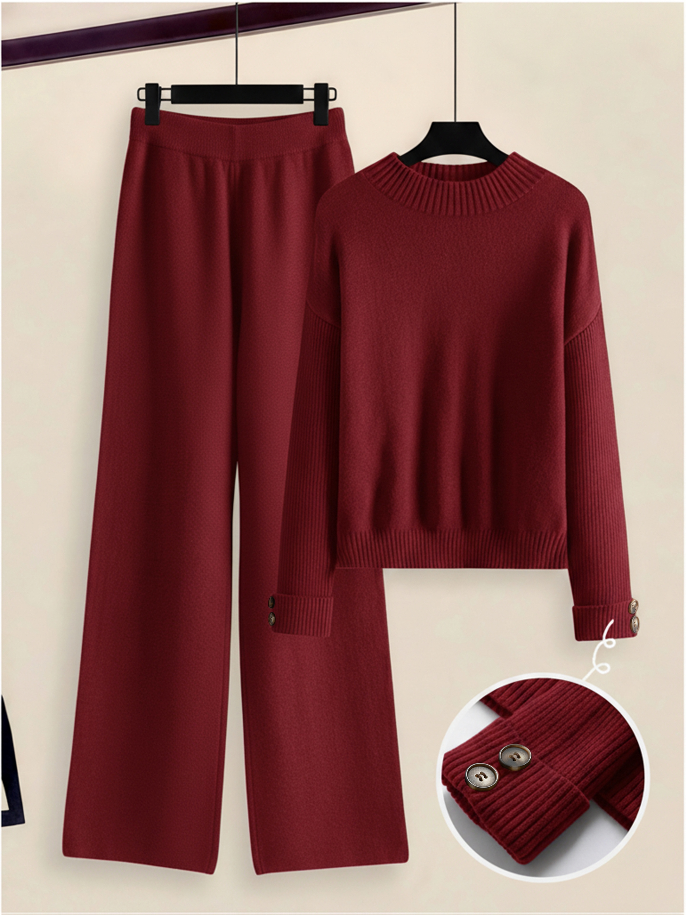 womens two piece set with side stripe crewneck sweater relaxed fit straight leg pants soft clothing for autumn winter european casual     0