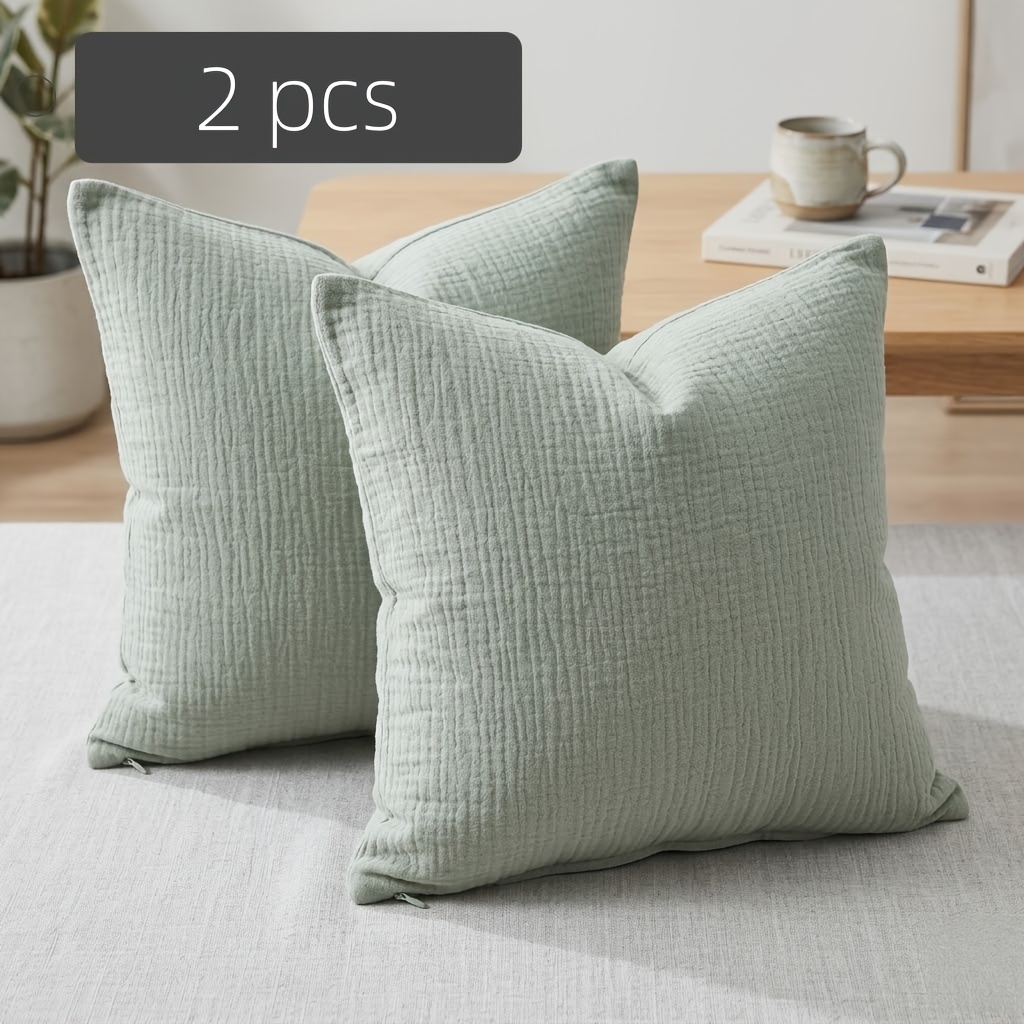 Image of Set Of 2 Spring Muslin Soft Throw Pillow Covers, 17.72x17.72 Inches (. 45x45cm), Suitable For Sofa, Bed, And Home Decor.