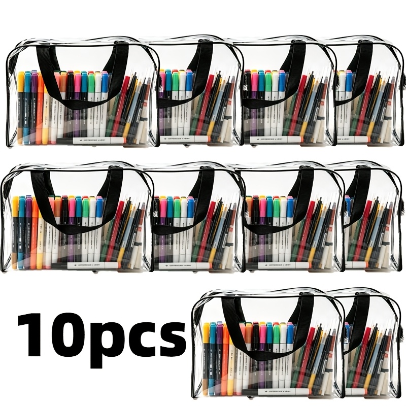 TEMU 10pcs Thick Transparent Large Capacity Plastic Storage Bag, Equipped With Sturdy Zipper Handles, Suitable For Storing And Organizing Travel