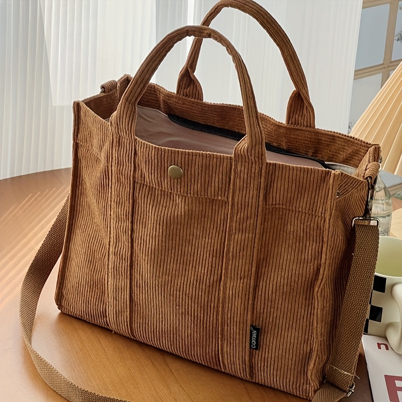 TEMU Autumn/winter Artistic Vintage Women's Handbag, Corduroy Shoulder Bag, Commuting Daily Crossbody Backpack, Velvet Ribbon Casual Women's Shoulder
