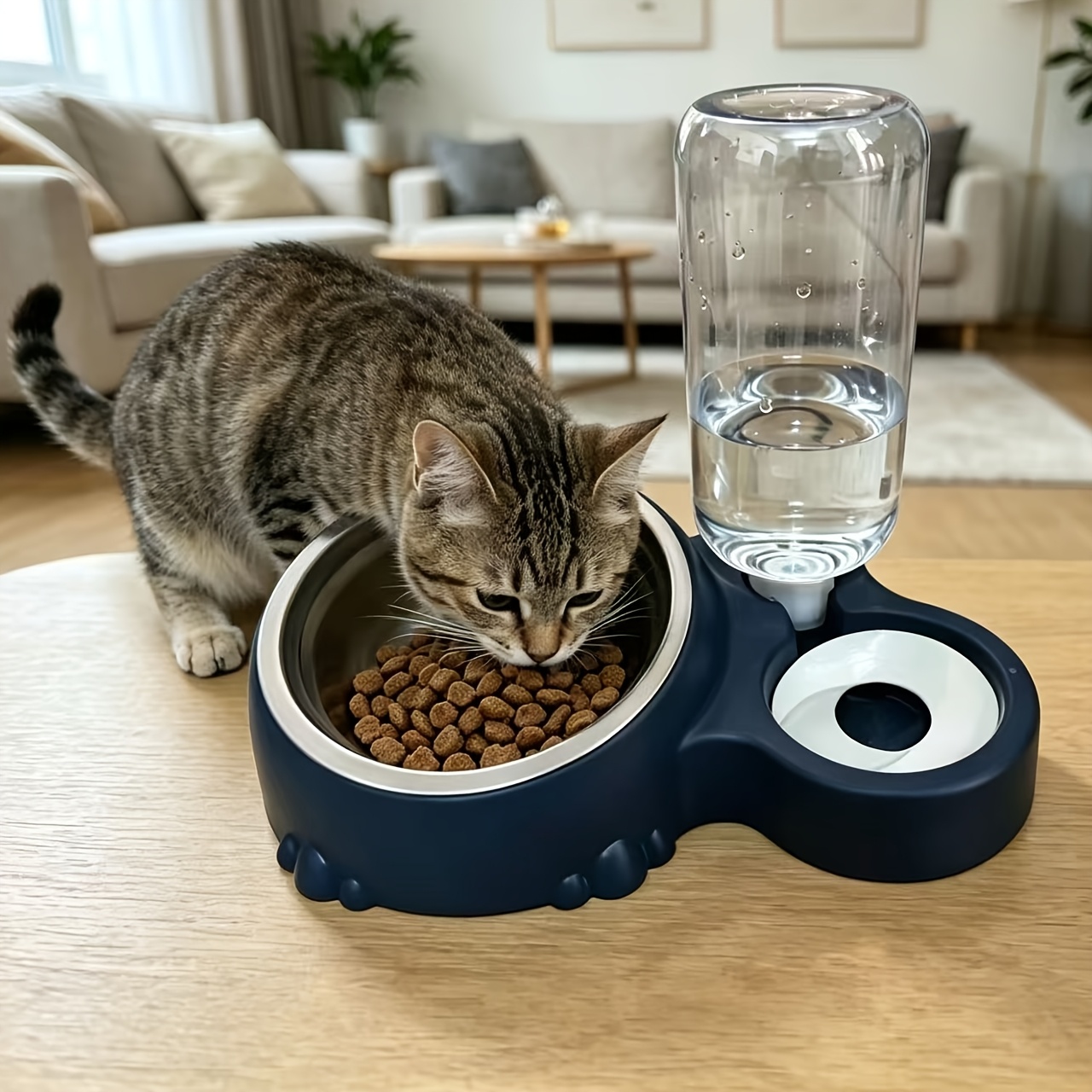 TEMU 2026 New Double Bowl Set With Stainless Steel Or Plastic Bowls, Designed For Cats And Dogs, Anti-spill Elevated Pet Feeding Station