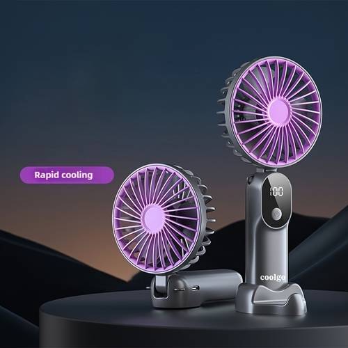 tragbarer mini-ventilator, usb-aufladbar, 6-stufen einstellbar, led-display, lanyard-ventilator, 90° faltbarer standfuß, 3-in-1 multifunktions-ventilator für schnelle kühlung im freien