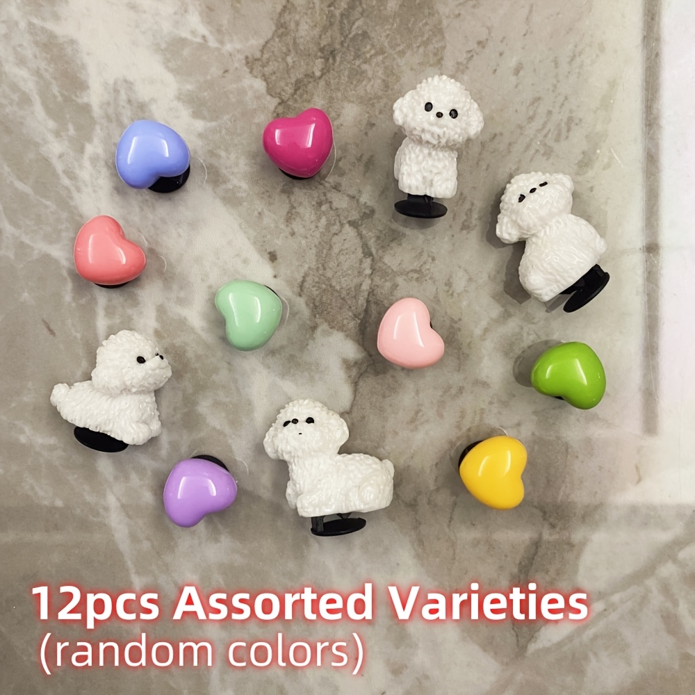 Image of 12pcs Random Adorable Puppy & Colorful Heart Shoe Charms Set - Decorative Accessories For Clogs, Sandals, Animal Designs And Vibrant Colors
