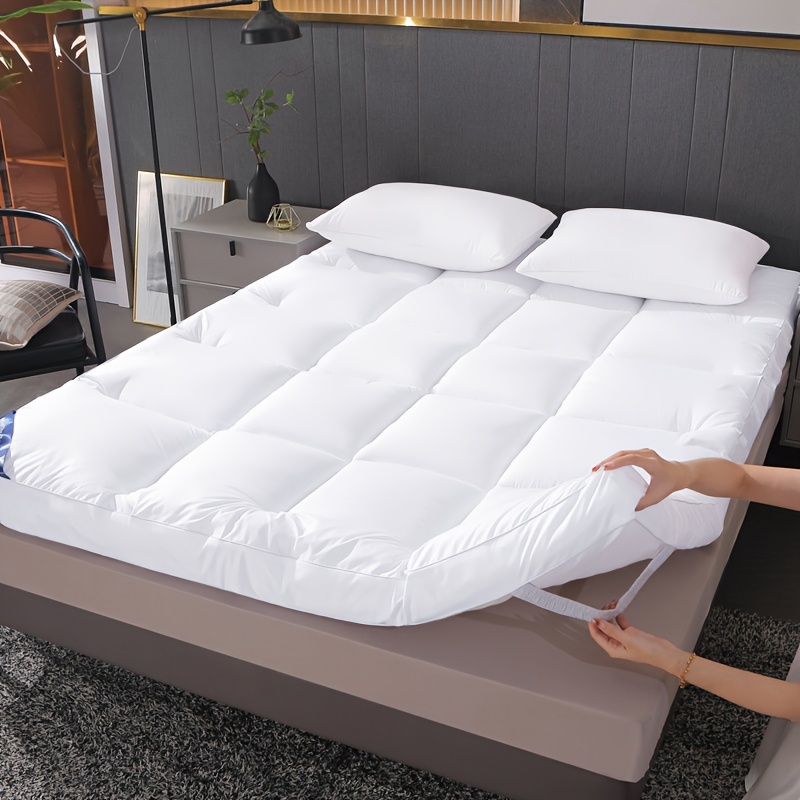 Image of 8cm Mattress Topper With 1000gsm Microfiber Filling - Breathable Quilted Mattress Pad With Elastic Corner Straps, Ultra Soft Plush Bed Topper, Machine Washable, , Multiple Sizes