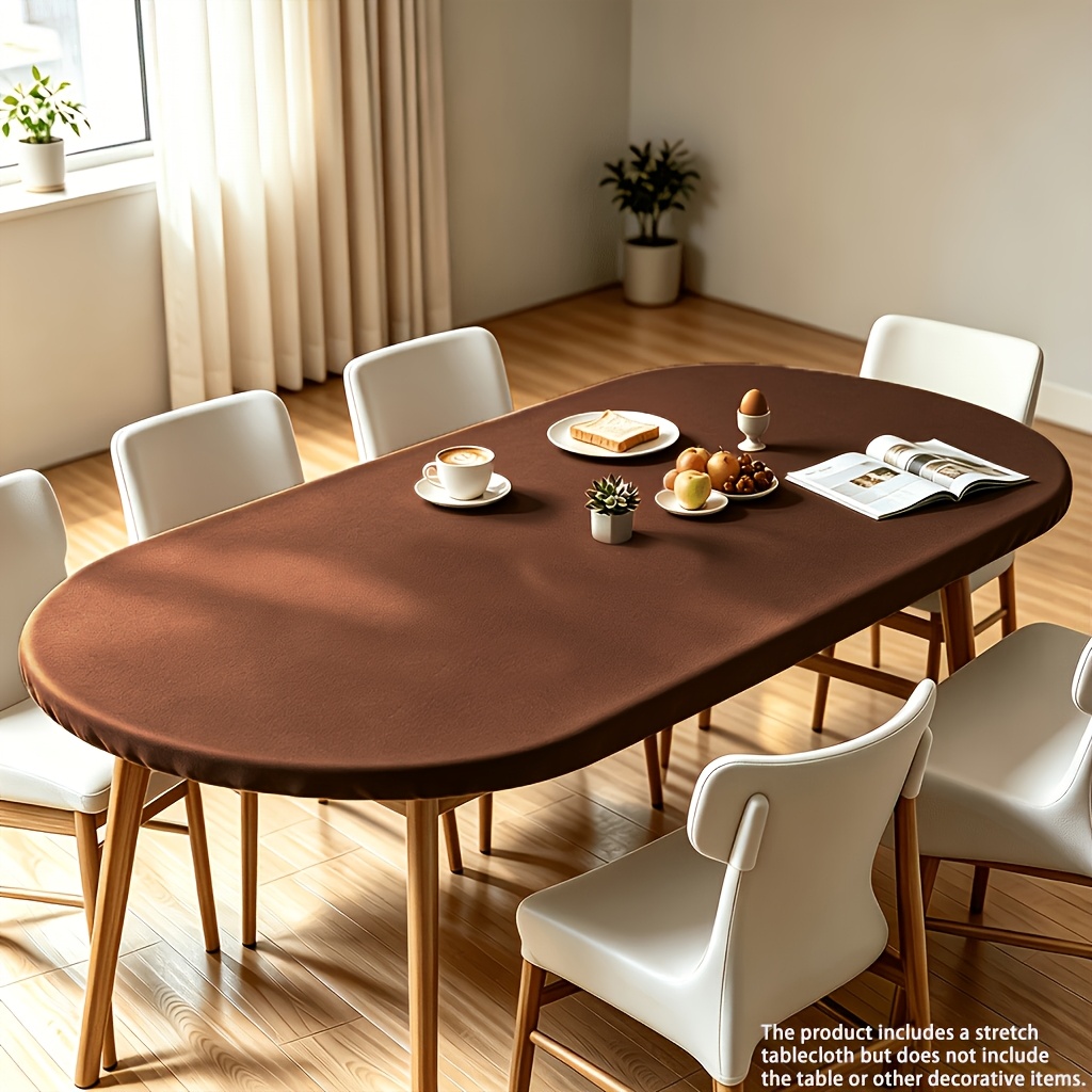 TEMU 1pc Spandex Oval Tablecloth, Fits 107cm X 153cm Tables | Stretch Outdoor Picnic Table Cover, Round Elastic Tight-fitting Tablecloth For Patio,