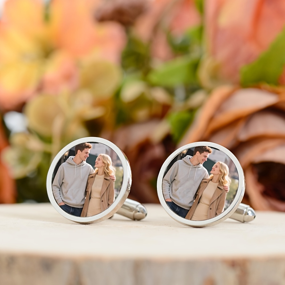 TEMU Custom Picture Golden Round Cufflinks, Personalized Cufflinks, Design Image Cufflinks, Team Logo Cufflinks, Family Photo Cufflinks, Pet Portrait