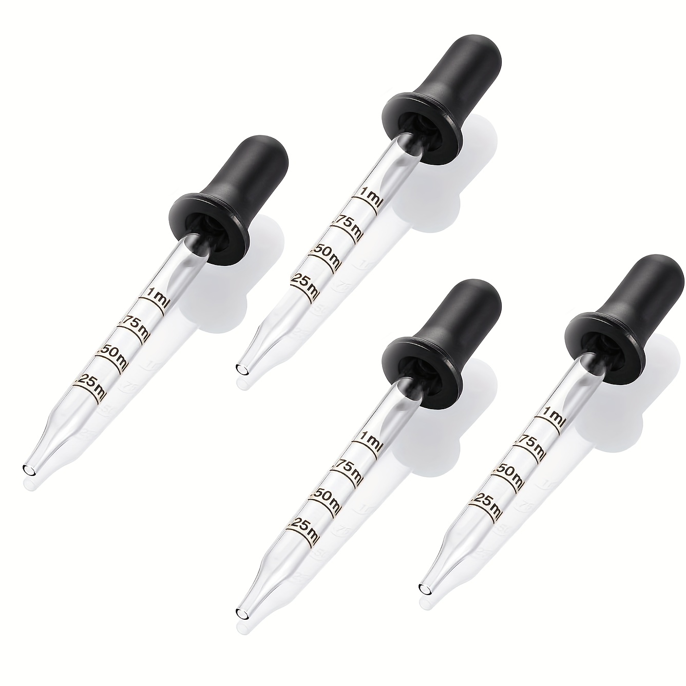 TEMU 4pcs Glass Graduated Droppers With Measurement Scale & Pointed Tip - Pvc-free Suitable For Essential Oils, Perfume, Lotion Bottles,