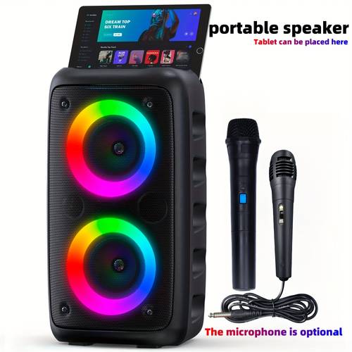 bluetooth speaker wireless speaker karaoke with 1 wired microphone or 1 wired microphone 1 wireless microphone portable speaker pa system with led lights speaker supports tf card usb aux input tws suitable