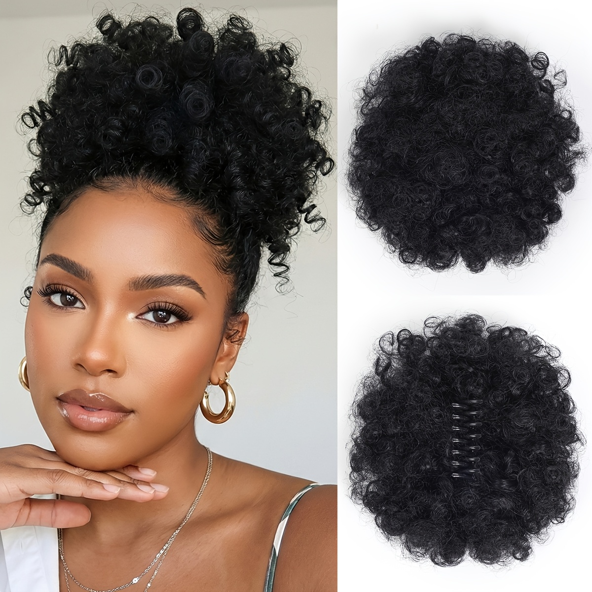 6 Inch Afro Puff Claw Clip Hair Bun - Short Synthetic Hairpiece For Women