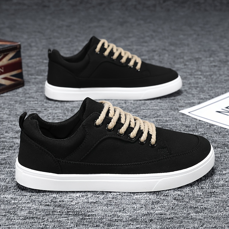 TEMU Men's Low-top Skate Sneakers - Solid Color Breathable Canvas Lace-up Non-slip Sole Suitable For Outdoor, Streetwear, Skateboarding & Casual Wear