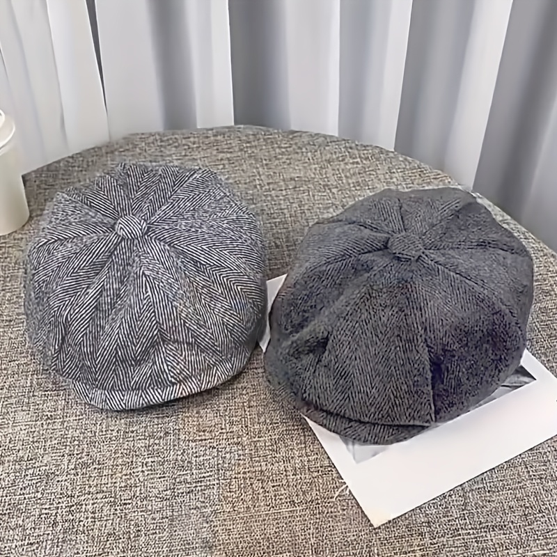 E-shop 2 Stk. Retro Fischgrät-Newsboy-Mütze für Herren & Damen – Leichte Polyester-Flat-Baker-Boy-Mütze mit Fischgrätmuster, geeignet für Freizeit,