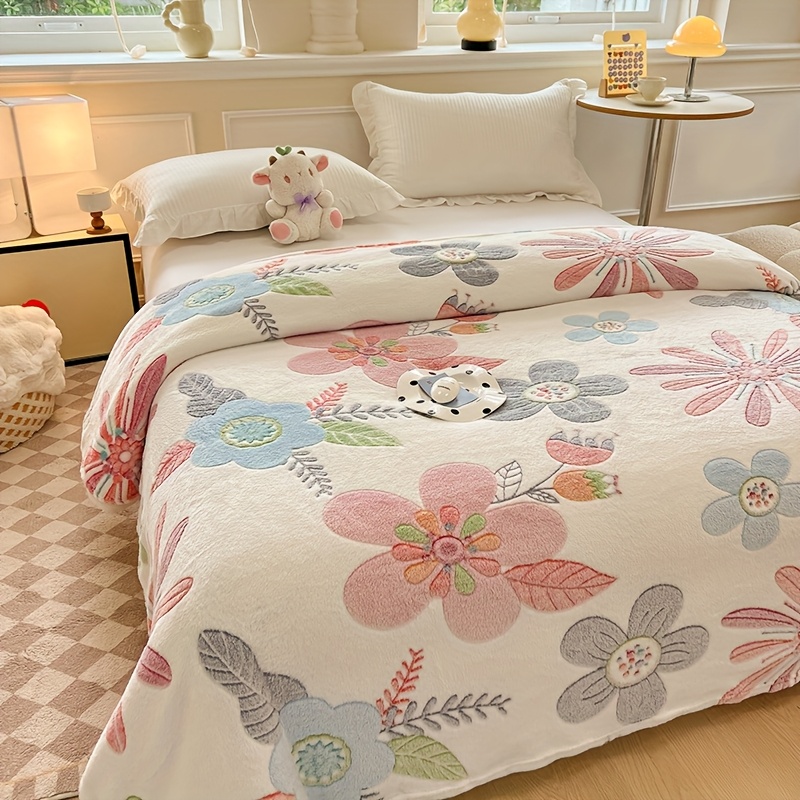 Manta de terciopelo estampada con copos de nieve florales, manta de recuerdo para fiestas, manta para siestas y aire acondicionado, manta de cama