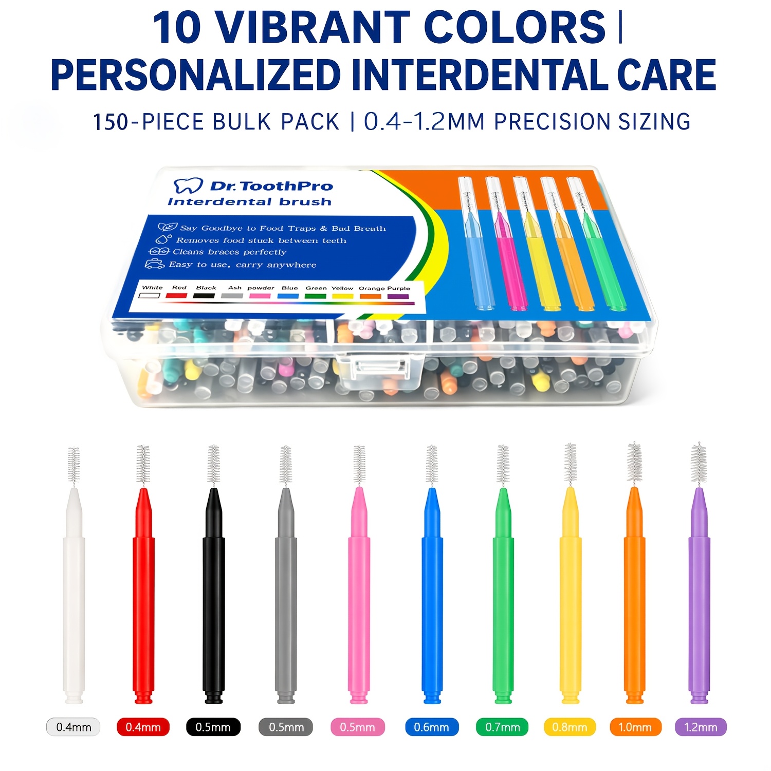 Image of 150pcs Mixed Color Interdental Brushes, 7 Sizes Soft Nylon Bristles, Ergonomic Handle, Remove Plaque, Portable Oral Care Tools For Braces Adult Daily Hygiene