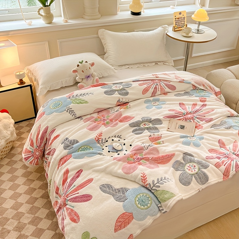 Manta de terciopelo estampada con copos de nieve florales, manta de recuerdo para fiestas, manta para siestas y aire acondicionado, manta de cama