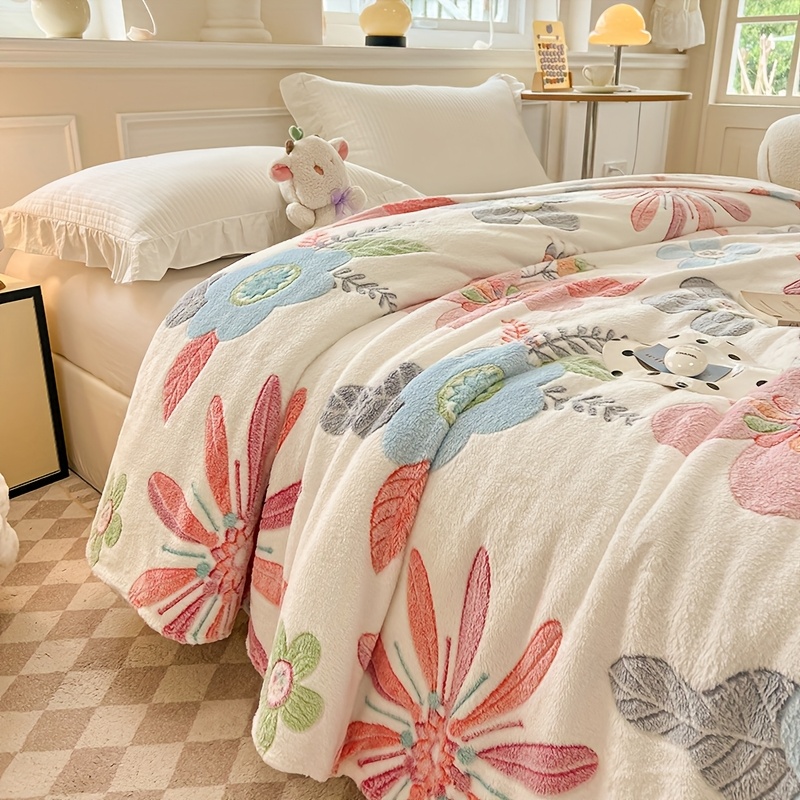 Manta de terciopelo estampada con copos de nieve florales, manta de recuerdo para fiestas, manta para siestas y aire acondicionado, manta de cama