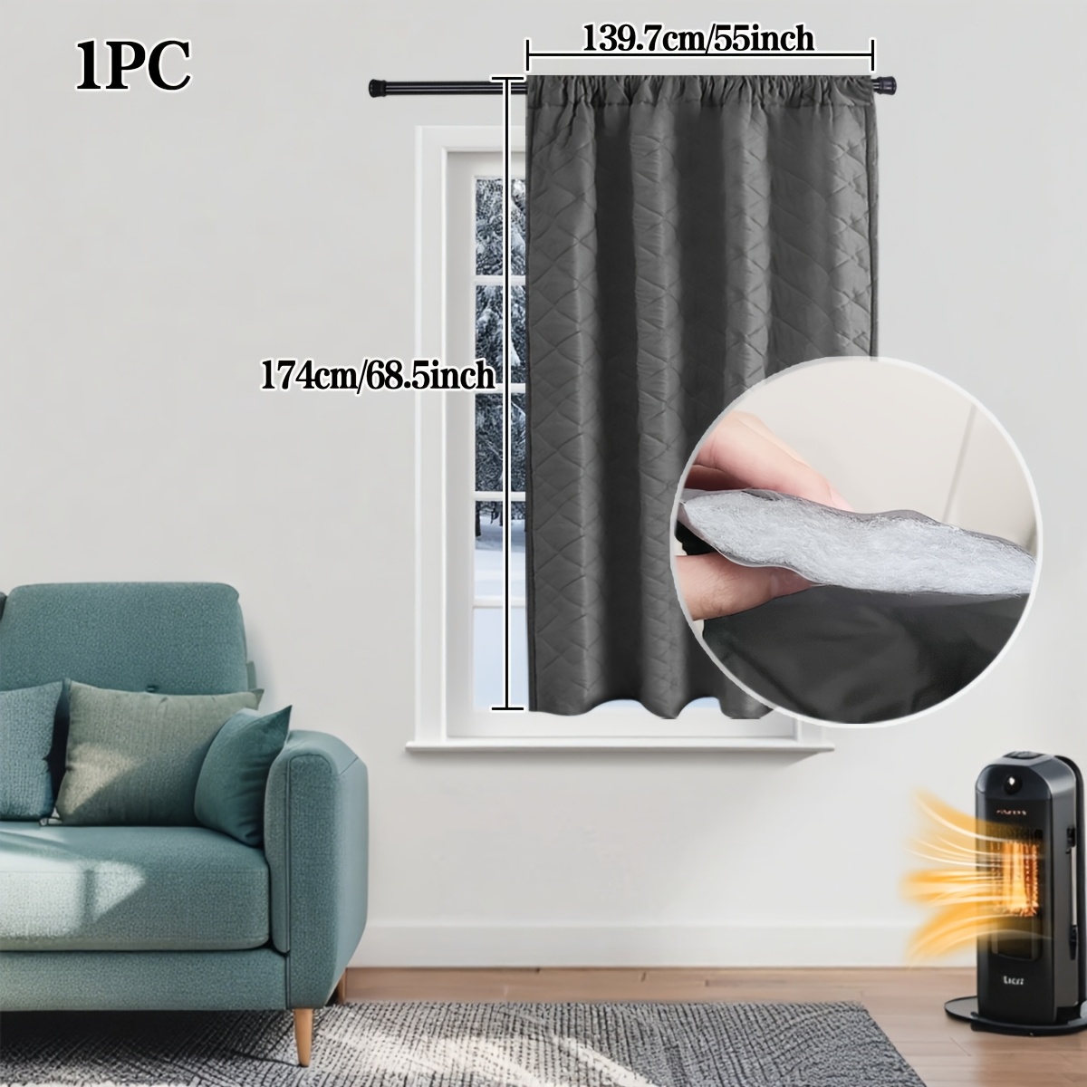 TEMU 1 Panel Winter Thermal Insulating Curtain - Heavy-duty Double-layered -like Design, Hook/rod/pocket Hanging For Doors &, -efficient , Filtering