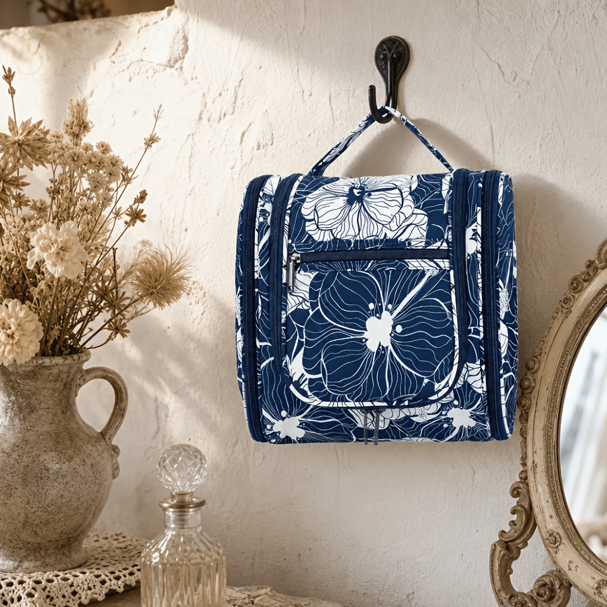 Image of Hanging Toiletry Bag Travel Organizer Makeup Bag With Hook 25×24.5cm Wall Mount Bathroom Organizer Multi-compartment Cosmetic Bag Portable For Vacation Hotel Gym