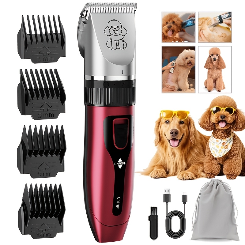 TEMU Professional Dog Grooming Kit - Usb Rechargeable Electric Clippers With Thick Ceramic , Brush & Measuring Tool Set For Cats And Dogs