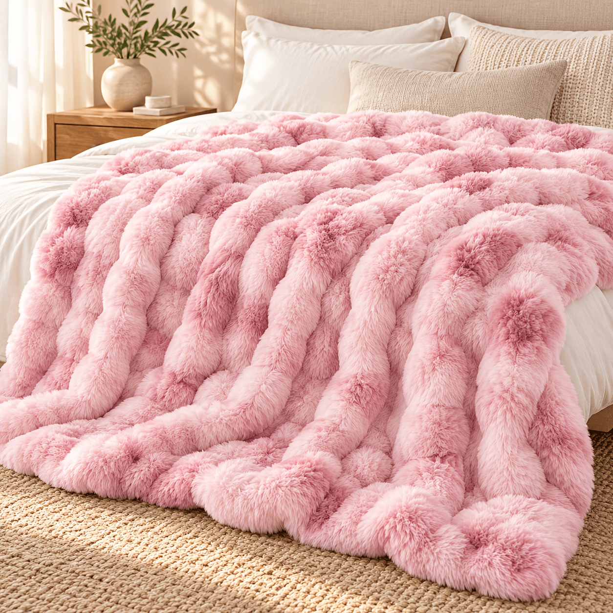 TEMU Luxury Faux Rabbit Fur Blanket Twin/queen/king- Super Soft & Plush, Warm For Couch, Bed, Office, And Travel Use. Gift