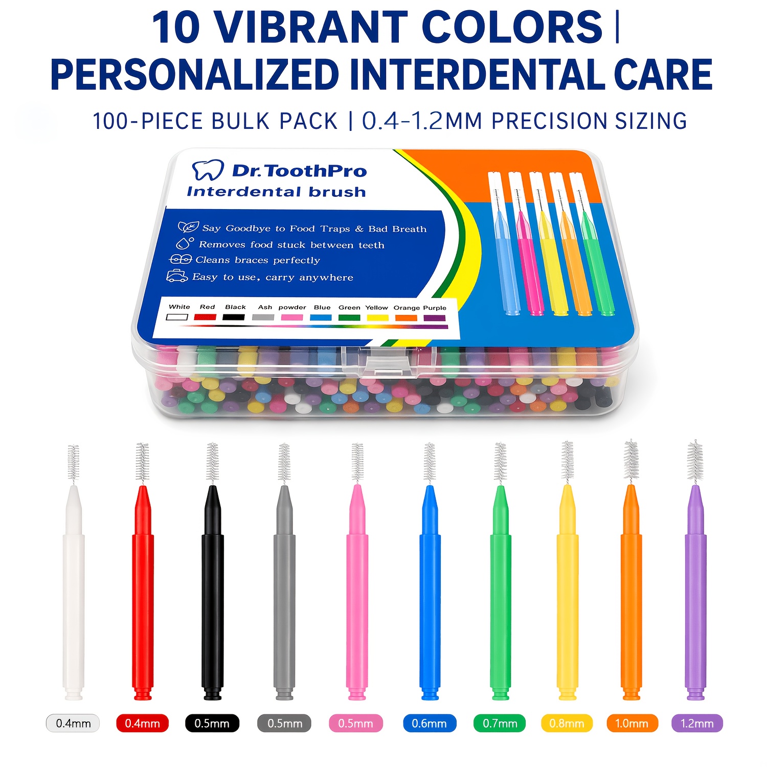 100pcs Mixed Color Interdental Brushes, 7 Sizes Soft Nylon Bristles, Ergonomic Handle, Remove Plaque, Portable Oral Care Tools For Braces Adult Hygiene