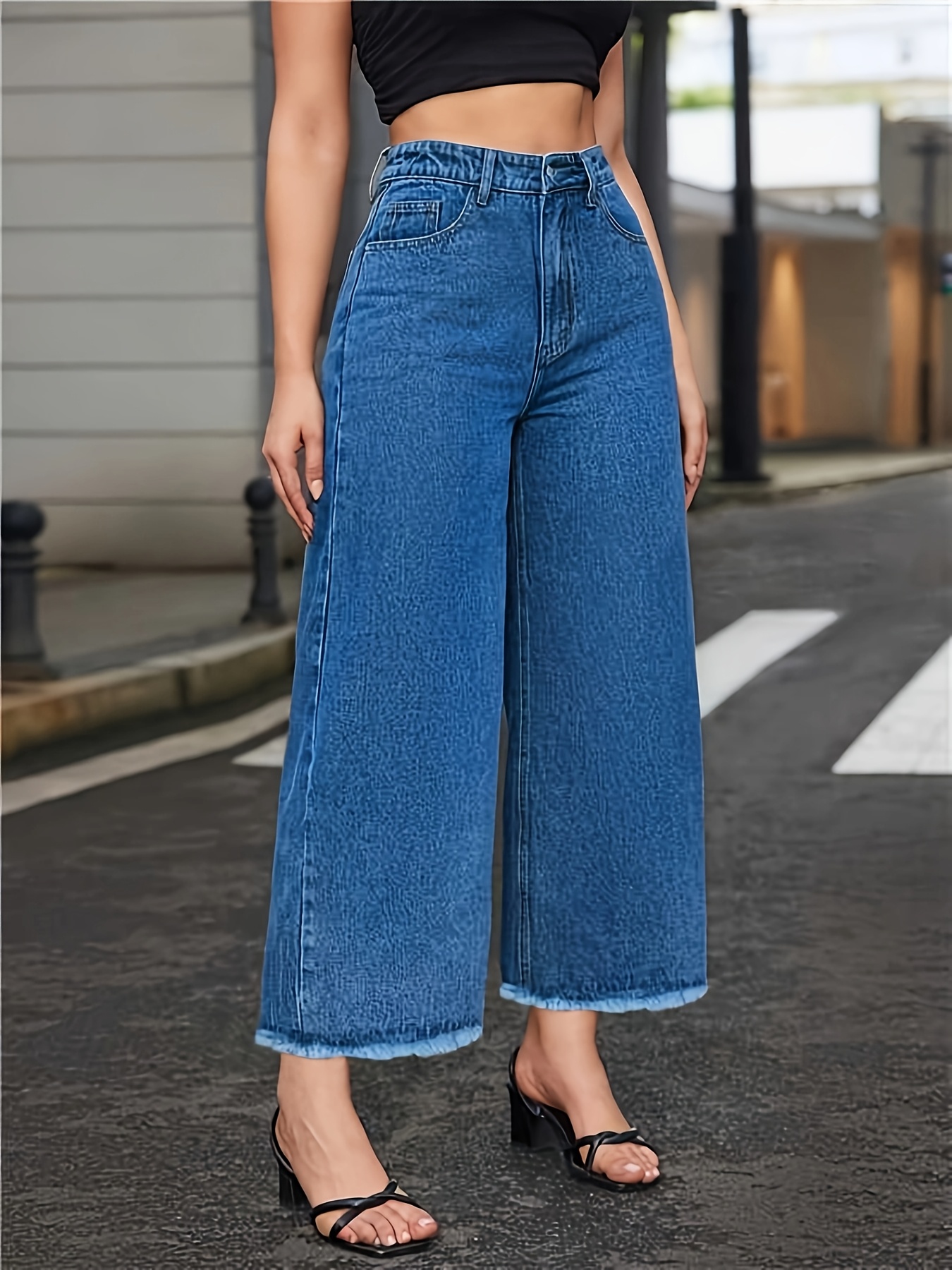 2026SS Women's Low-Rise Straight-Leg Washed Blue Jeans, Raw Hem, Versatile for Casual and Commute Wear, Relaxed Fit