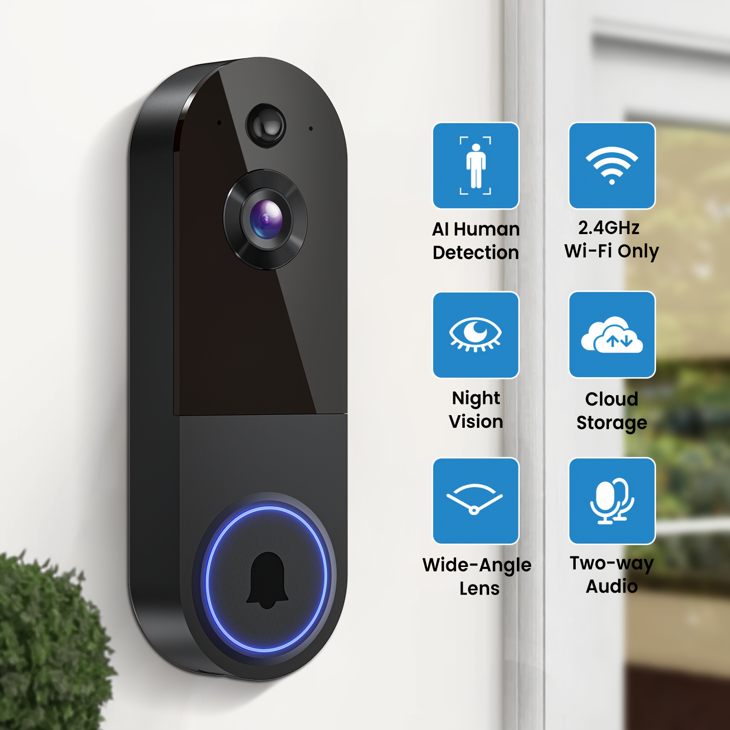 TEMU 1440p Wireless Smart Doorbell, Wifi Camera, Night Vision Function, Artificial Intelligence , Rechargeable Battery, Photo And Video Taking,