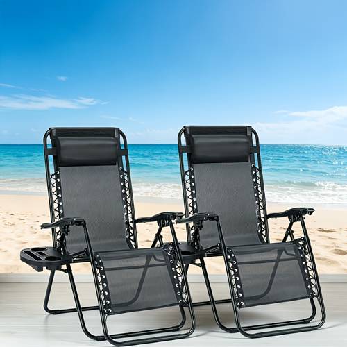 2pcs zero gravity folding lounge chair set or 1pc portable beach chair set portable beach and camping chair with cup holder and adjustable headrest for use at the pool or outdoors sold separately