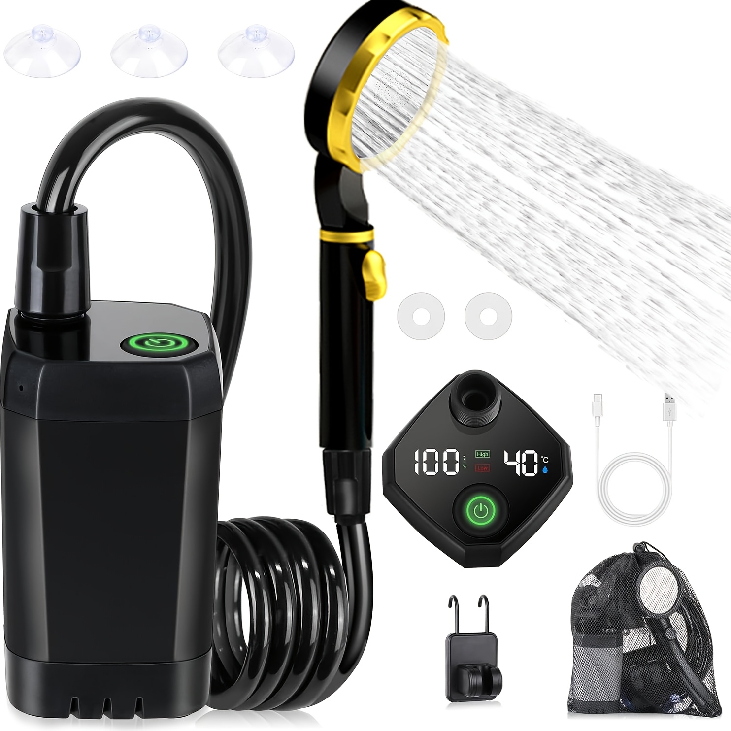 portable outdoor shower system with self priming function heavy duty rechargeable pump   durable easy setup for camping rv balcony bathtub ideal for home backup bathing   self priming function   panel and