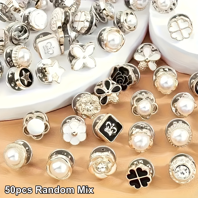 TEMU 50 Random Elegant Invisible Safety Pins - Metal Mixed Colors, With Decorative Floral, Star, And Heart Designs, Suitable For Shirts, Dresses,