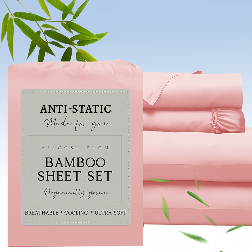 TEMU Parure de lit 2000TC en bambou avec taies d'oreiller - Draps luxueusement doux, rafraîchissants et respirants, literie robuste à double couture