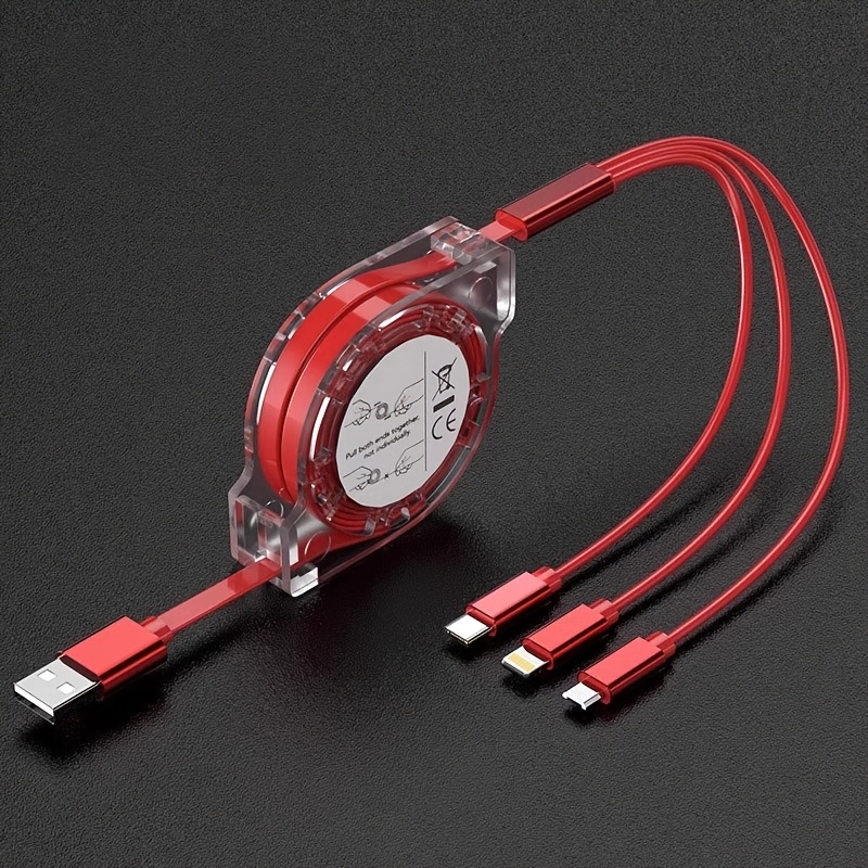 1 2pcs retractable charging cord 3in 1 multiple