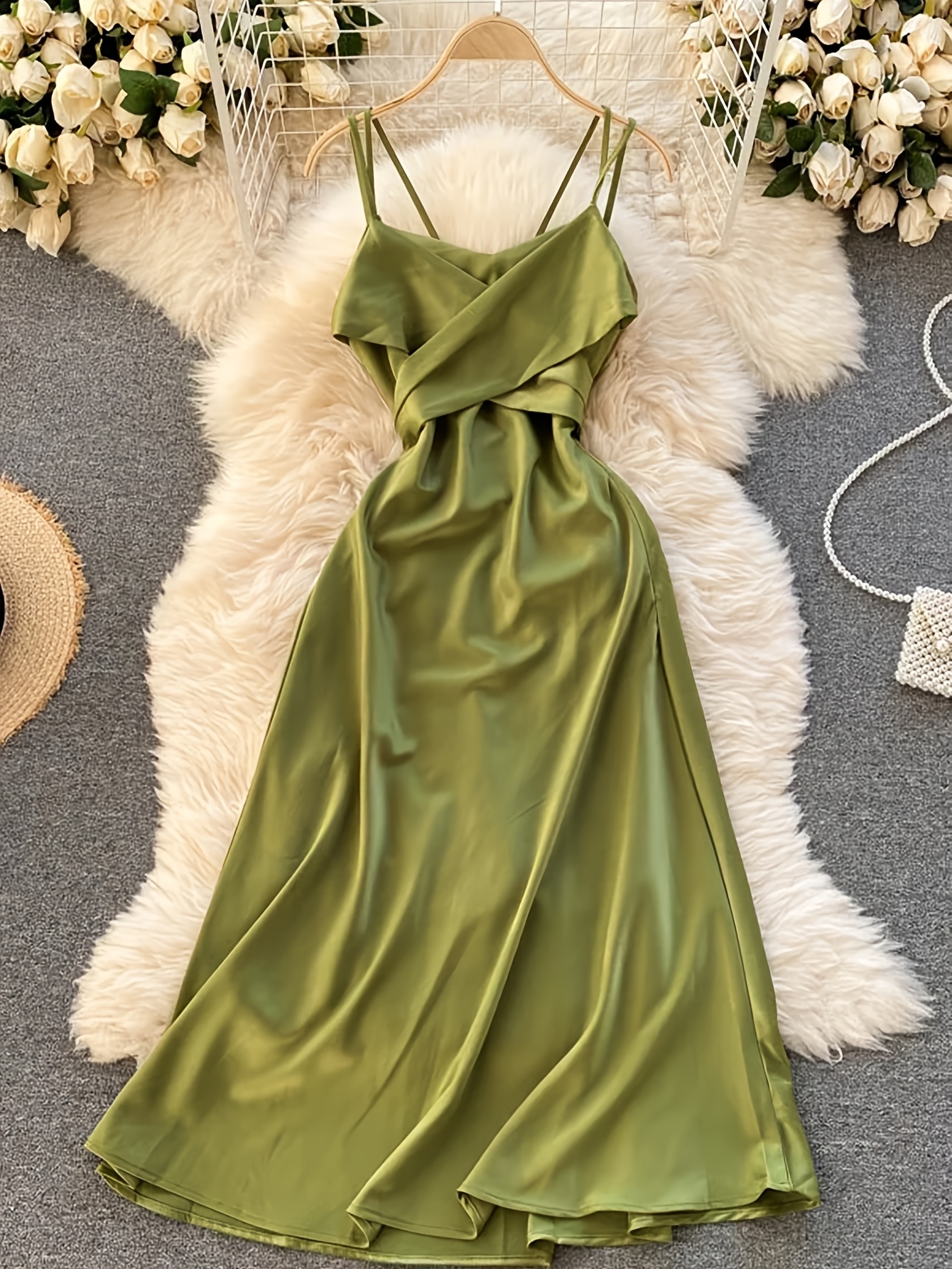 open lace back dress Valencia Long Sleeve Bridesmaids Dress in Olive Green main image 0