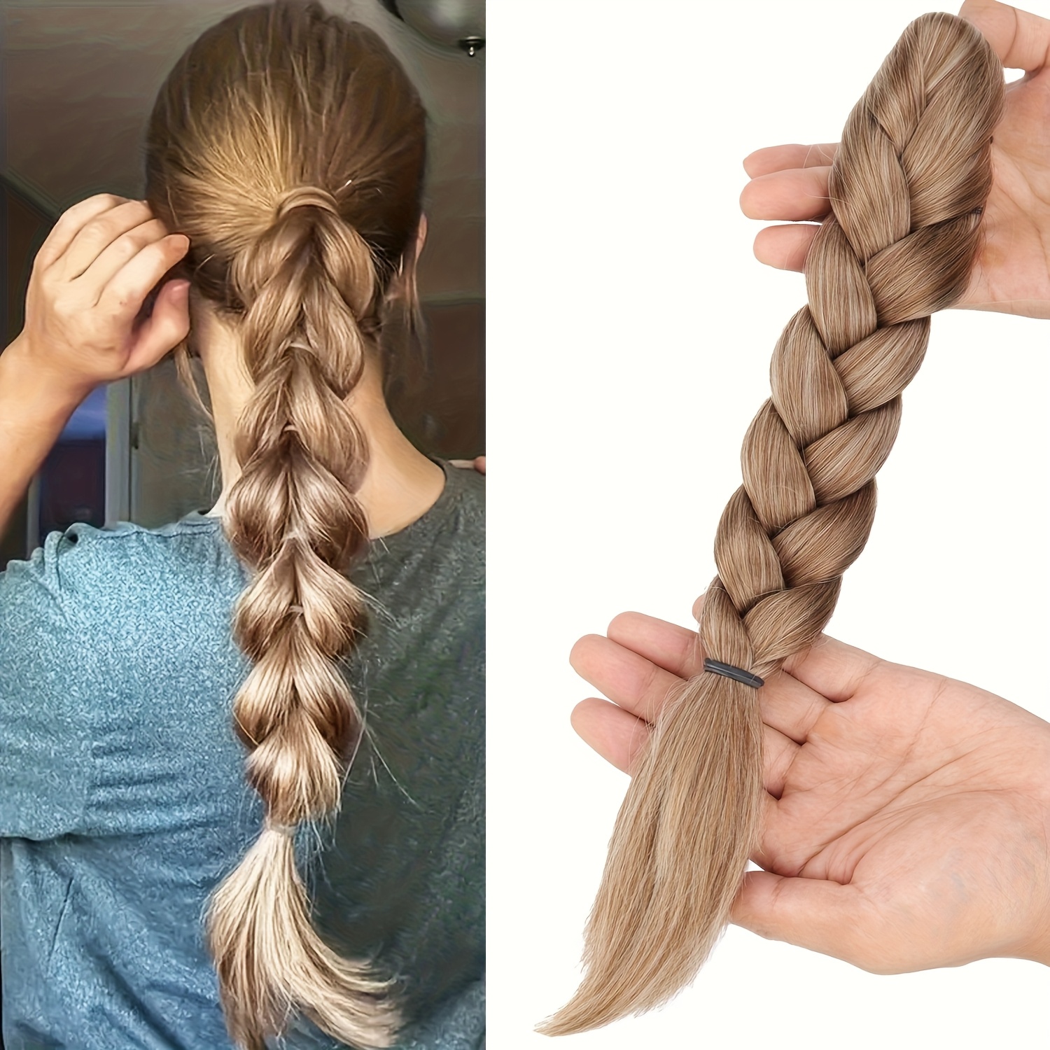 TEMU Extensions de Cheveux Tressés à Pince Griffe pour Femmes - Queue de Cheval Synthétique Droite - Accessoire pour Halloween