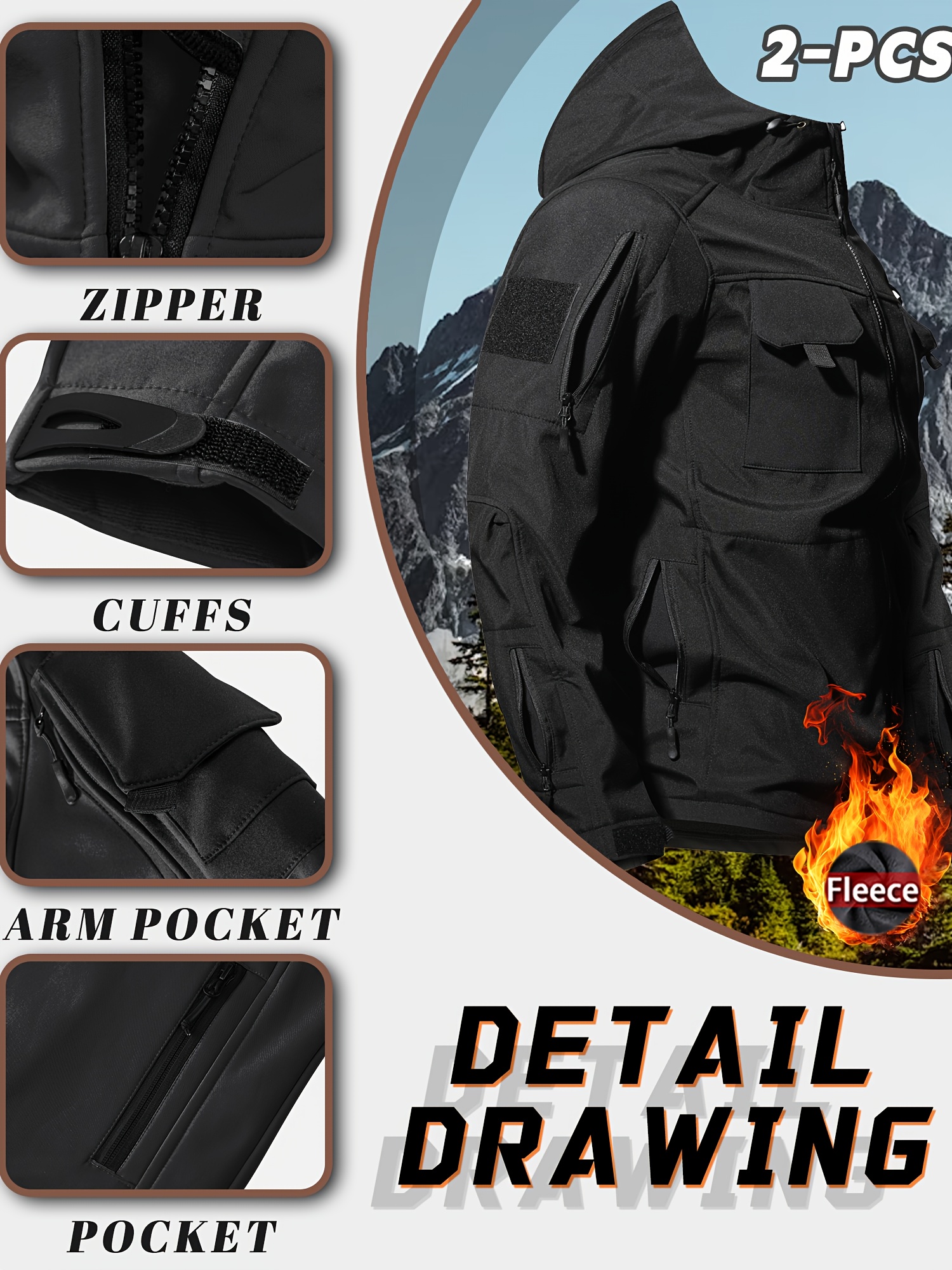 Men's Windproof Hooded Jacket & Insulated Cargo Pants Set