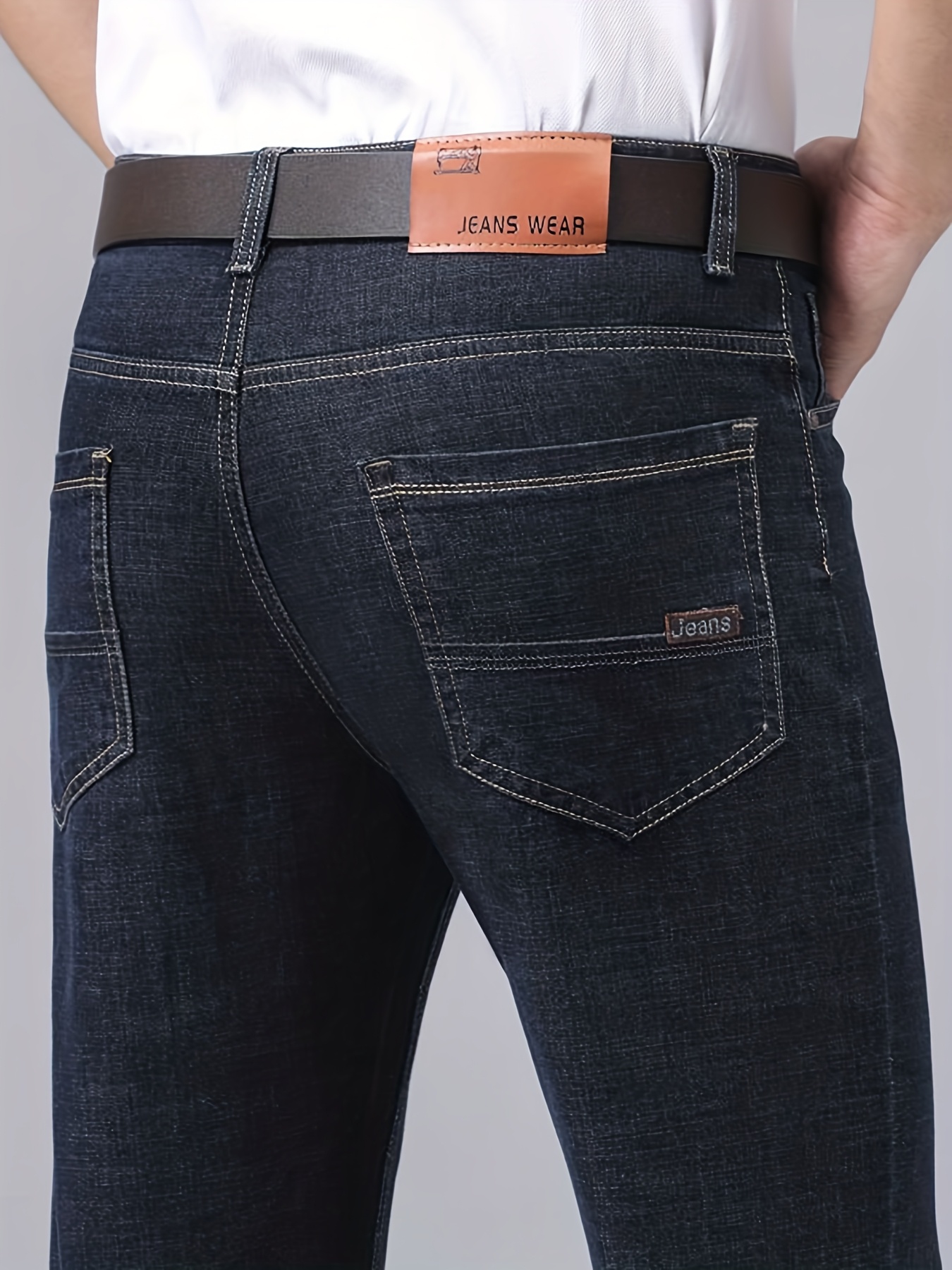 Popular Men's Business Casual Straight-Leg Jeans, Blend Fabric, All-Season Wear, Mid-Rise Design, Durable and Shape-Retaining, Multiple Colors Available, Easy Transition from Work to Casual