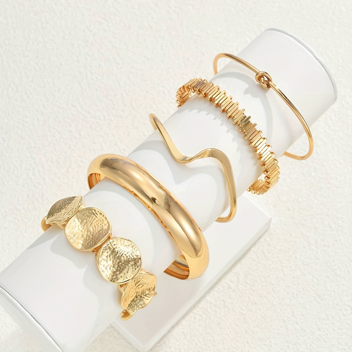 5-piece Fashionable Versatile Irregular Geometric Wave Knotted Women's Bracelet Set For Daily Wear, Vacation Outfits, And Holiday Gifting