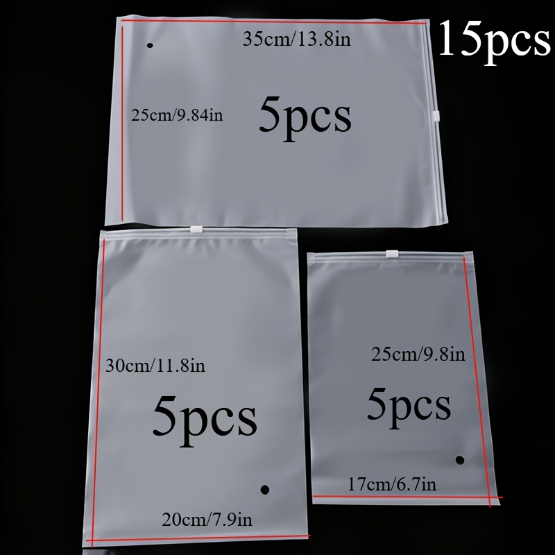Image of 15pcs Travel Storage Bag Set In Assorted Sizes (5 Large, 5 Medium, 5 Small) - Transparent, Zipper Sealed, Reusable Plastic Bags For Clothes, Shoes, Space- & Durable Organizer For Packing
