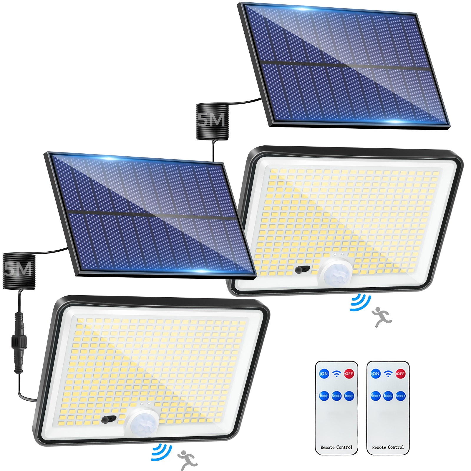 TEMU 1/2 Pack Of Solar Outdoor Lights Motion Sensor, 342 Led Solar Flood Lights With Remote, Dusk To Dawn Security Lights Separate Panel, Solar