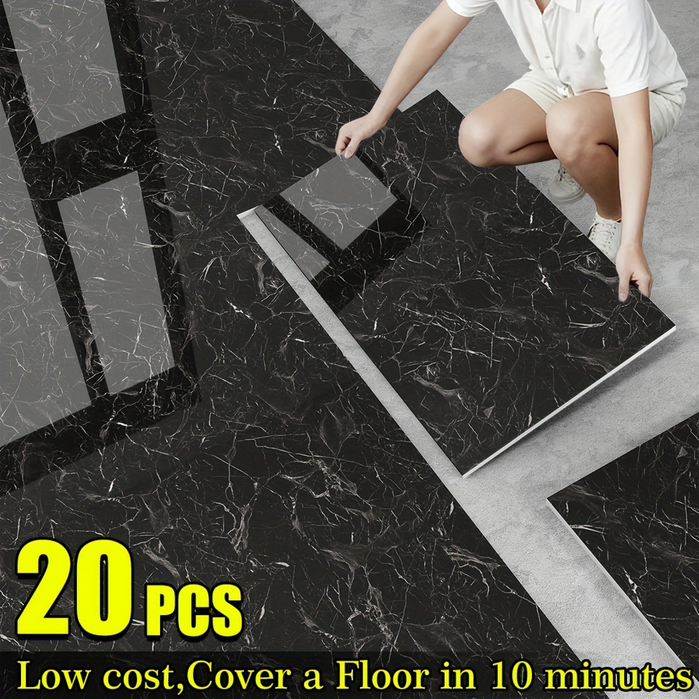 TEMU 20-pack Glossy Marble Floor Sticker Wall Tiles - Self-adhesive Waterproof Removable Vinyl Panels, Peel And Stick Luxury Marble Design In