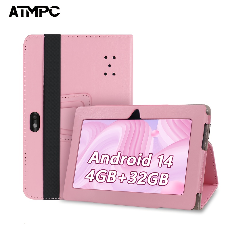 Atmpc, 7 Inch 14 Tablet, 4(2+2) Gbram 32gb Rom With Pink Protective Case, Core Ips Hd Display, Lightweight Travel Tablet, Wifi Dual Camera, For Adults Entertainment & Work, Students Study