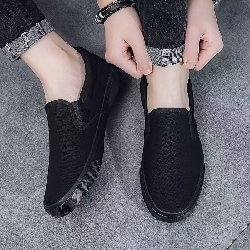 TEMU Men's Casual Sneakers - Durable All-black Canvas Shoes, Lightweight And Breathable Casual Shoes For Men And Women, Anti-slip Pu Sole, Round Toe